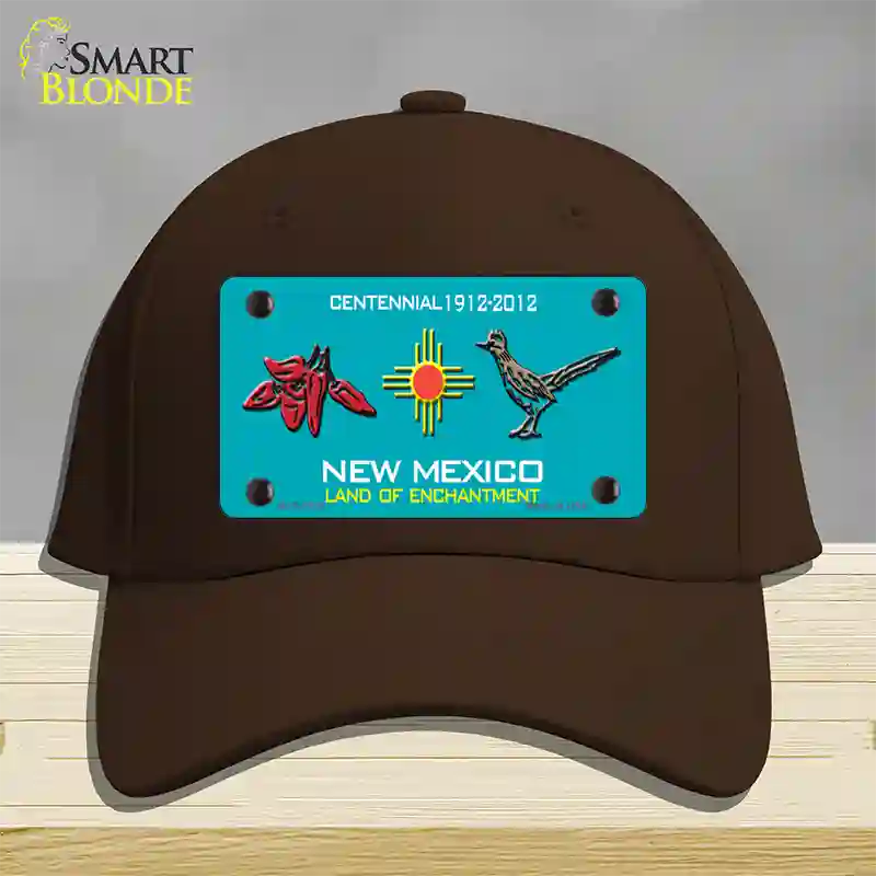 Red Chili & Road Runner New Mexico Teal Novelty License Plate Hat Cotton / Dark Brown