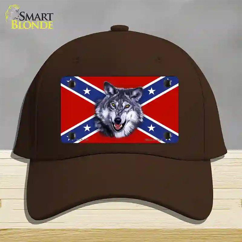 Confederate Flag Wolf Novelty License Plate Hat Cotton / Dark Brown