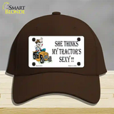 She Thinks My Tractors Sexy White Novelty License Plate Hat Cotton / Dark Brown