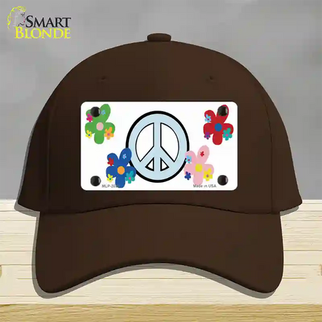 Peace Sign and Flowers Novelty License Plate Hat Cotton / Dark Brown