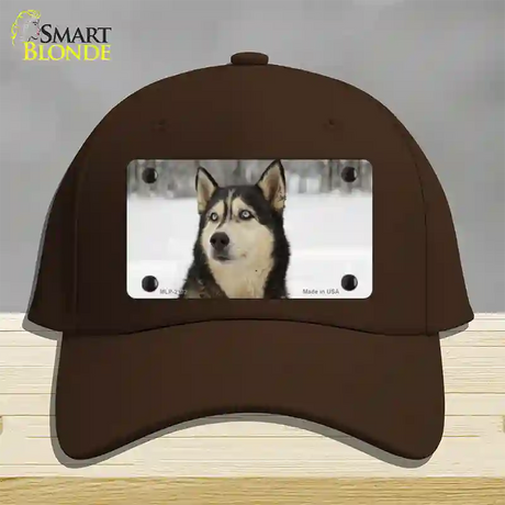 Husky Dog Novelty License Plate Hat Cotton / Dark Brown