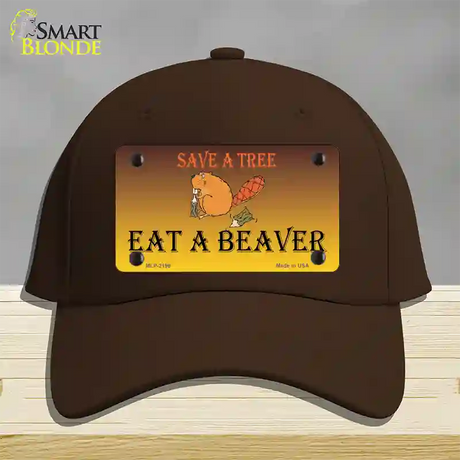 Save A Tree Eat a Beaver Novelty License Plate Hat Cotton / Dark Brown