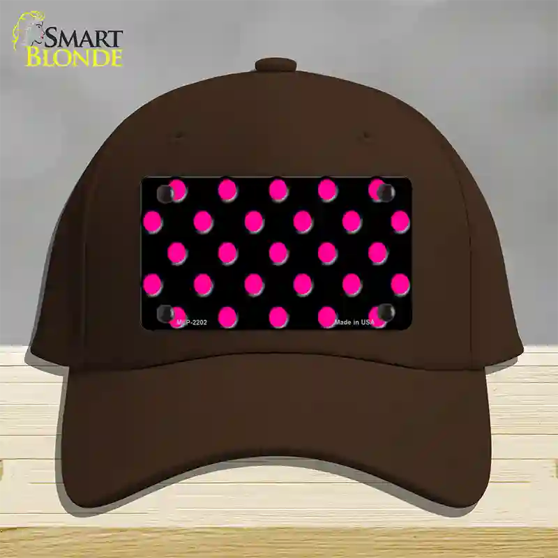 Hot Pink Polka Dots Black Novelty License Plate Hat Cotton / Dark Brown