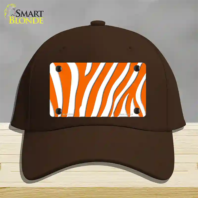 Orange White Zebra Novelty License Plate Hat Cotton / Dark Brown