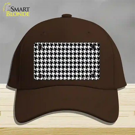 White Black Houndstooth Novelty License Plate Hat Cotton / Dark Brown