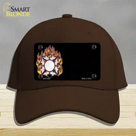 Fire Cross Offset Flat Novelty License Plate Hat Cotton / Dark Brown