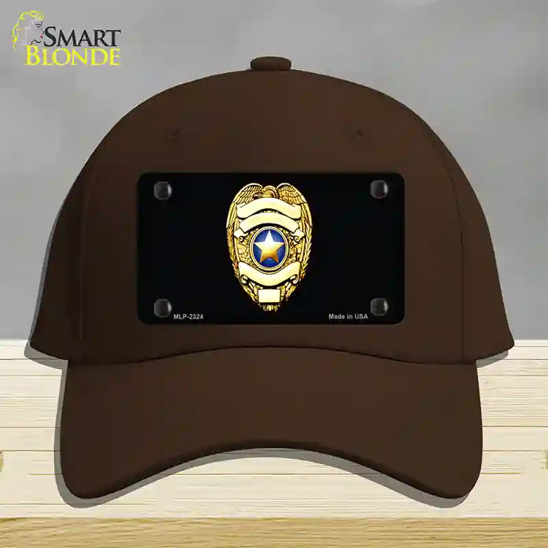 Police Badge Novelty License Plate Hat Cotton / Dark Brown