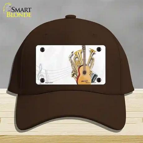 Musical Instruments Offset Novelty License Plate Hat Cotton / Dark Brown