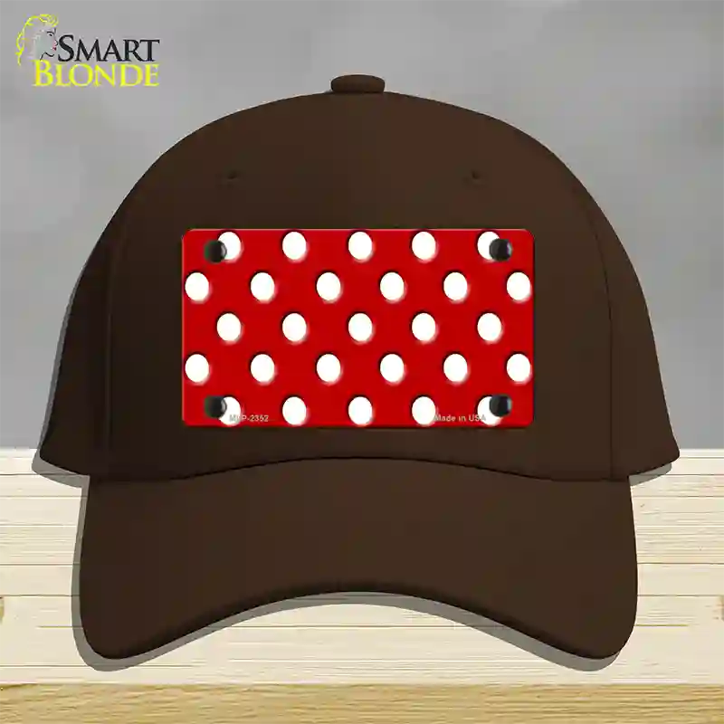 White Polka Dots Red Novelty License Plate Hat Cotton / Dark Brown