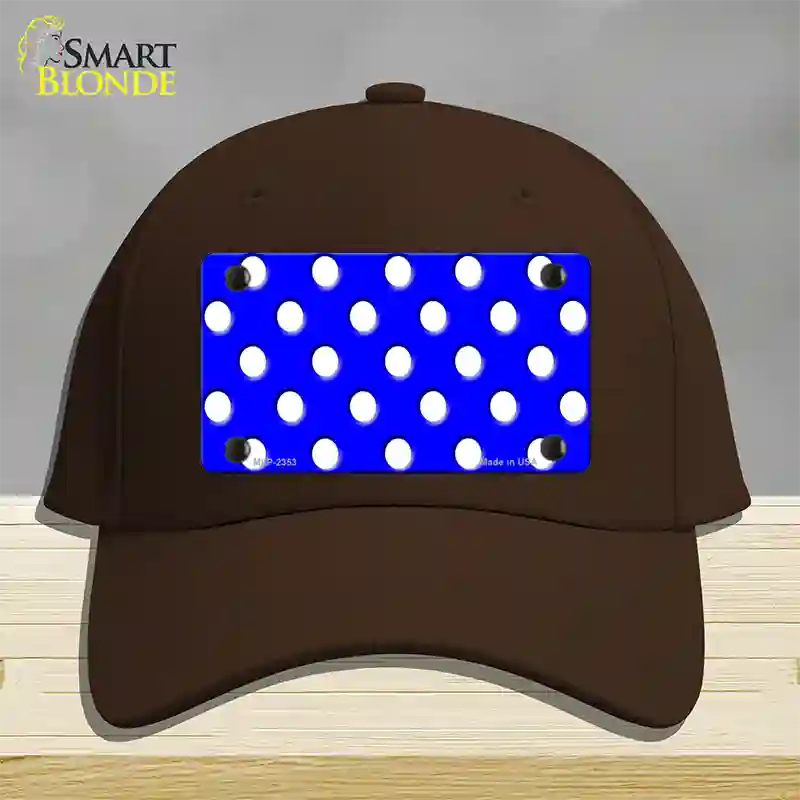 White Polka Dots Royal Blue Novelty License Plate Hat Cotton / Dark Brown