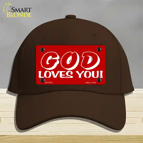 God Loves You Novelty License Plate Hat Cotton / Dark Brown