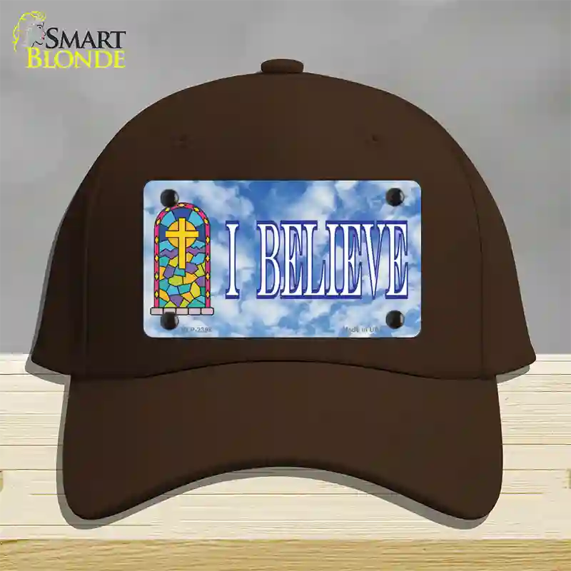 I Believe Novelty License Plate Hat Cotton / Dark Brown