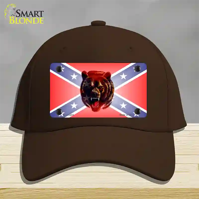 Confederate Flag Grizzly Bear Novelty License Plate Hat Cotton / Dark Brown