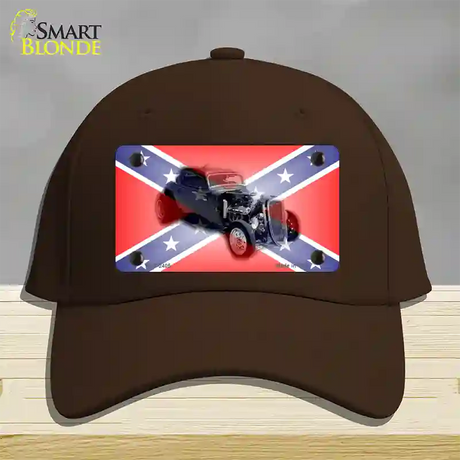 Confederate Flag Hot Rod Novelty License Plate Hat Cotton / Dark Brown