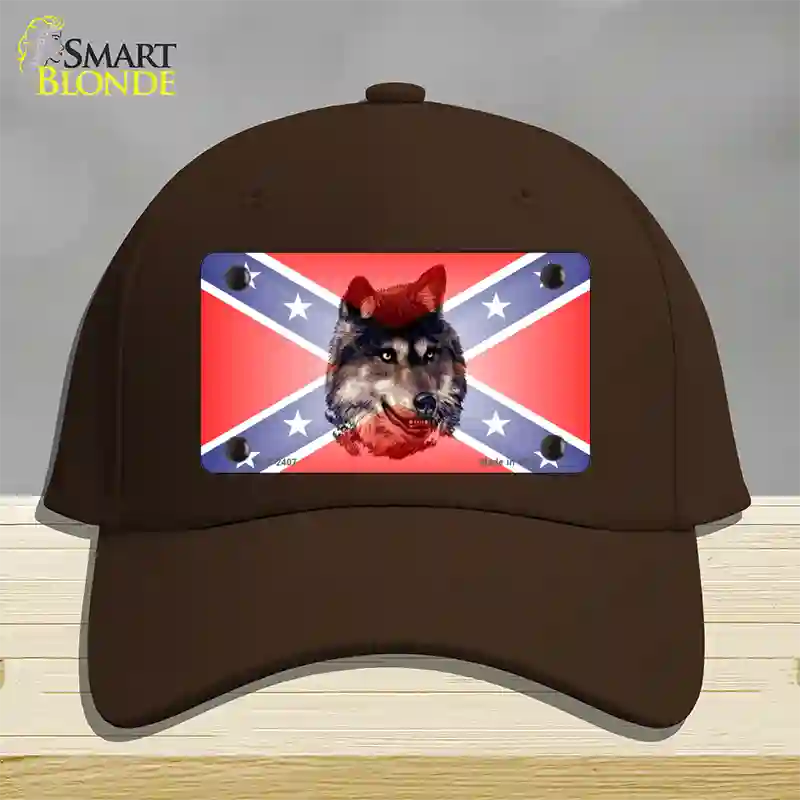 Confederate Flag Faded Wolf Novelty License Plate Hat Cotton / Dark Brown