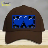 Blue Black Polka Dot Blue Center Hearts Novelty License Plate Hat Cotton / Dark Brown