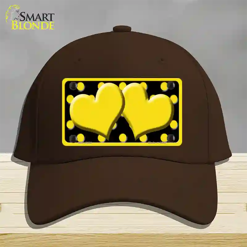 Yellow Black Polka Dot Yellow Center Hearts Novelty License Plate Hat Cotton / Dark Brown