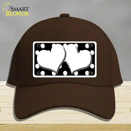 White Black Polka Dot Black Center Hearts Novelty License Plate Hat Cotton / Dark Brown