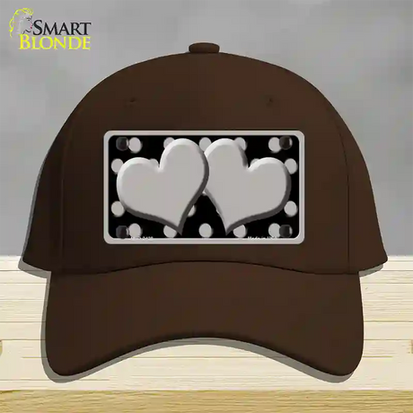 Grey Black Polka Dot Grey Center Hearts Novelty License Plate Hat Cotton / Dark Brown