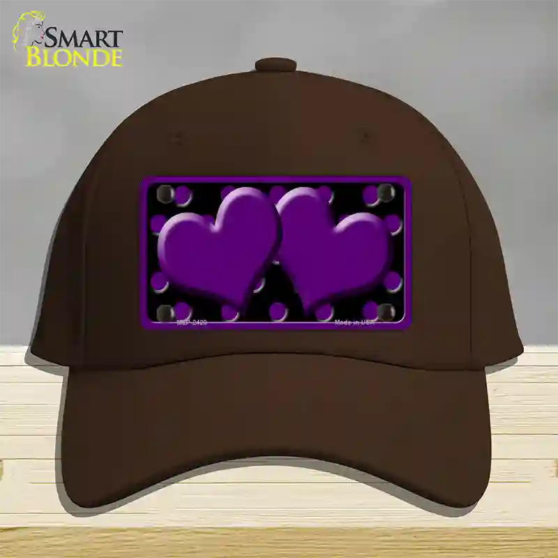 Purple Black Polka Dot Purple Center Hearts Novelty License Plate Hat Cotton / Dark Brown