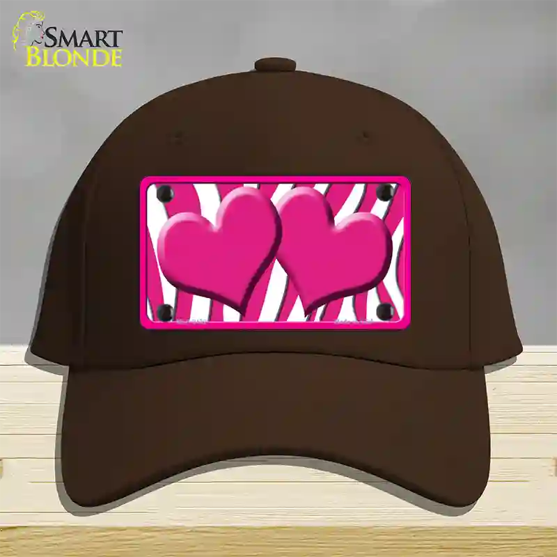 Hot Pink White Zebra Hot Pink Centered Hearts Novelty License Plate Hat Cotton / Dark Brown