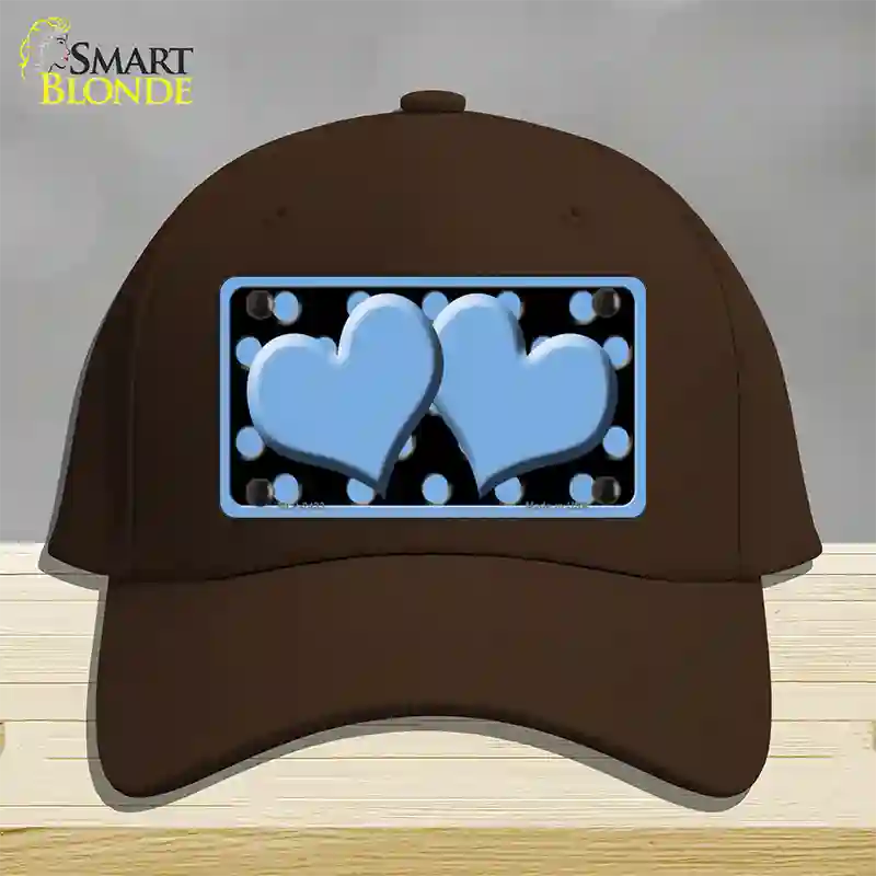 Light Blue Black Polka Dot Light Blue Centered Hearts Novelty License Plate Hat Cotton / Dark Brown