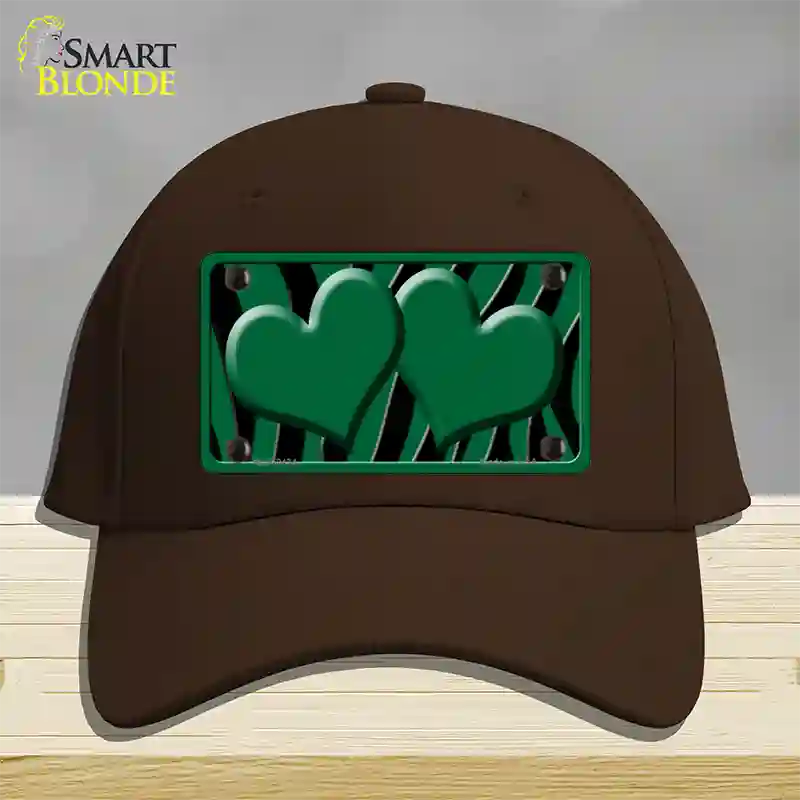 Green Black Zebra Green Centered Hearts Novelty License Plate Hat Cotton / Dark Brown