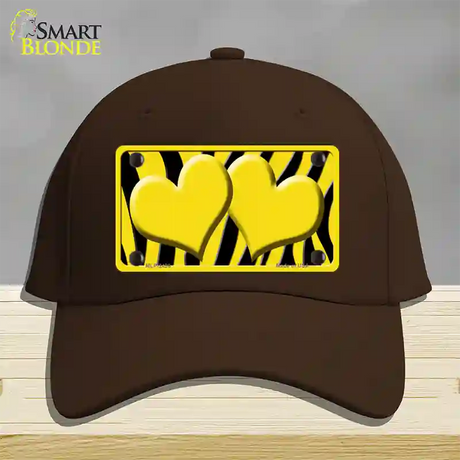 Yellow Black Zebra Yellow Centered Hearts Novelty License Plate Hat Cotton / Dark Brown