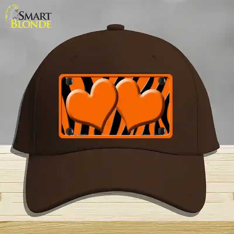 Orange Black Zebra Orange Centered Hearts Novelty License Plate Hat Cotton / Dark Brown