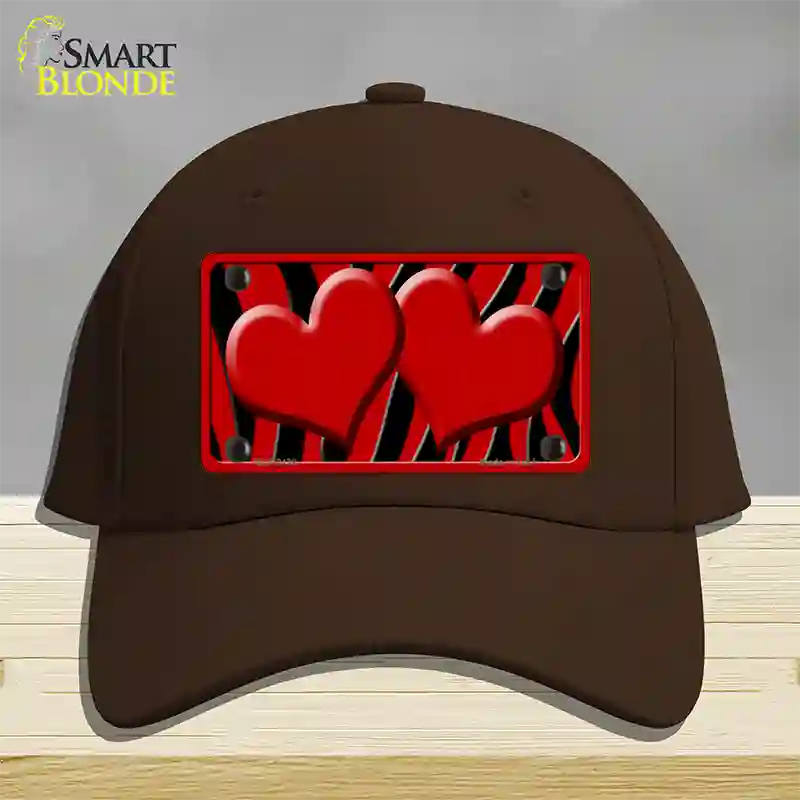 Red Black Zebra Red Centered Hearts Novelty License Plate Hat Cotton / Dark Brown