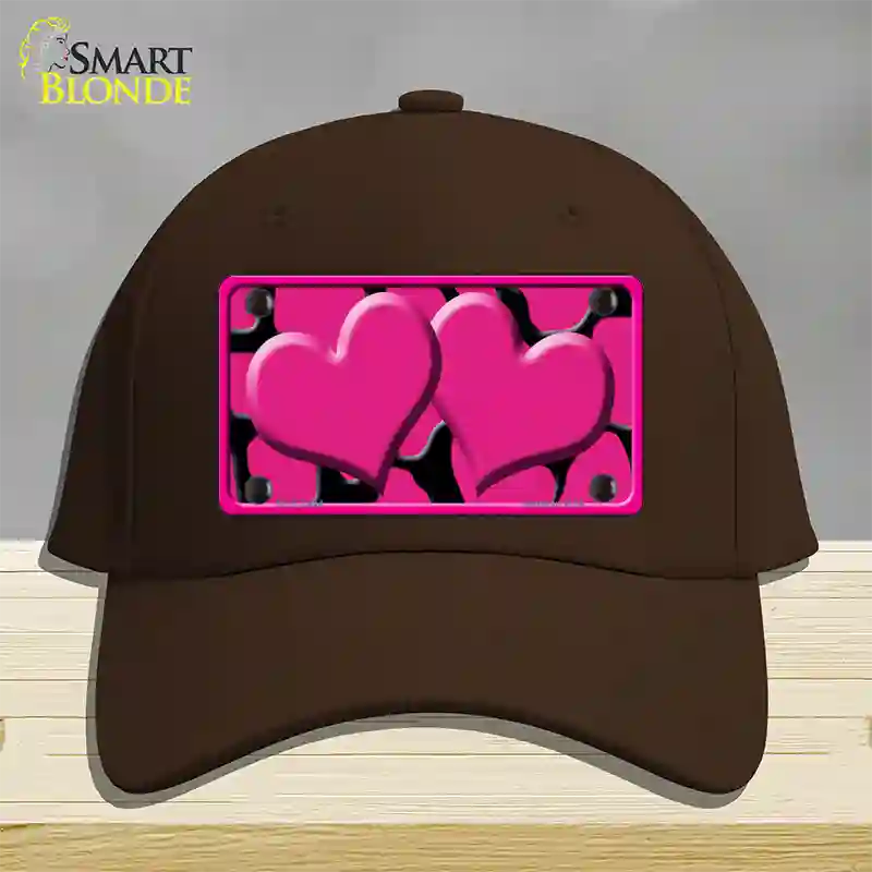 Pink Black Giraffe Pink Centered Hearts Novelty License Plate Hat Cotton / Dark Brown