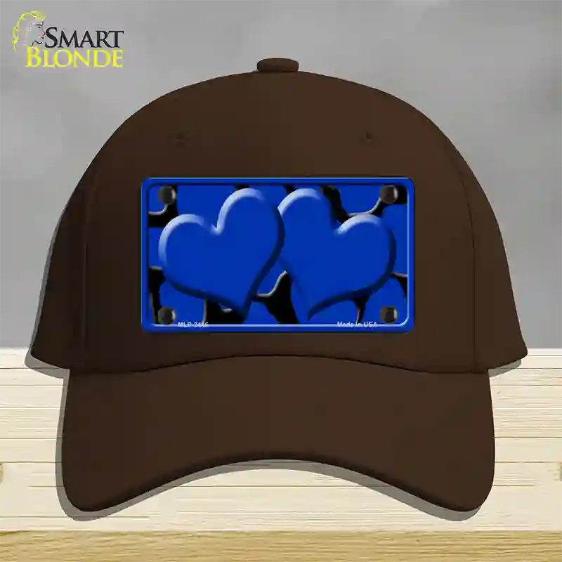 Blue Black Giraffe Blue Centered Hearts Novelty License Plate Hat Cotton / Dark Brown