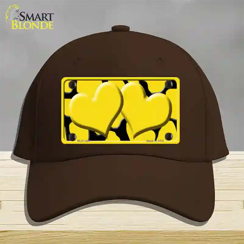 Yellow Black Giraffe Yellow Centered Hearts Novelty License Plate Hat Cotton / Dark Brown