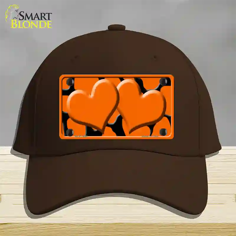 Orange Black Giraffe Orange Centered Hearts Novelty License Plate Hat Cotton / Dark Brown