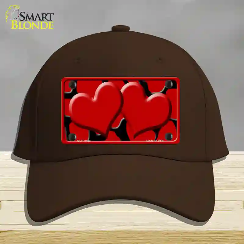 Red Black Giraffe Red Centered Hearts Novelty License Plate Hat Cotton / Dark Brown