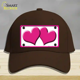 Solid Pink Centered Hearts White Novelty License Plate Hat Cotton / Dark Brown