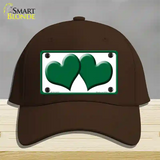 Solid Green Centered Hearts White Novelty License Plate Hat Cotton / Dark Brown