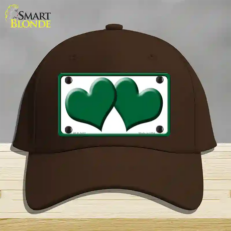 Solid Green Centered Hearts White Novelty License Plate Hat Cotton / Dark Brown