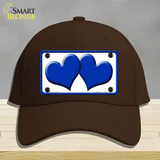 Solid Blue Centered Hearts White Novelty License Plate Hat Cotton / Dark Brown