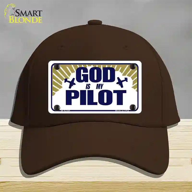 God Is My Pilot Novelty License Plate Hat Cotton / Dark Brown