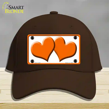 Solid Orange Centered Hearts White Novelty License Plate Hat Cotton / Dark Brown