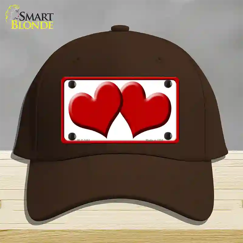 Solid Red Centered Hearts White Novelty License Plate Hat Cotton / Dark Brown