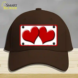 Solid Red Centered Hearts White Novelty License Plate Hat Cotton / Dark Brown