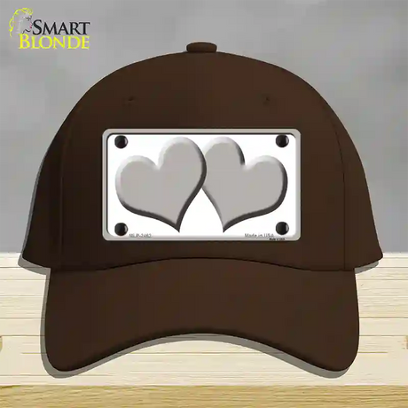 Solid Grey Centered Hearts White Novelty License Plate Hat Cotton / Dark Brown