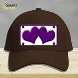 Solid Purple Centered Hearts White Novelty License Plate Hat Cotton / Dark Brown