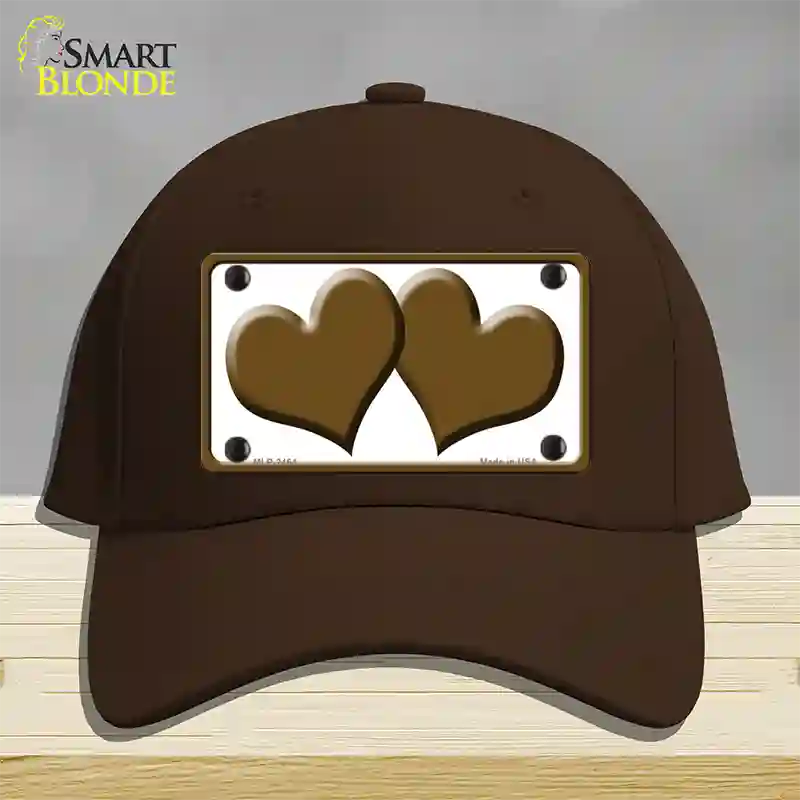 Solid Brown Centered Hearts White Novelty License Plate Hat Cotton / Dark Brown