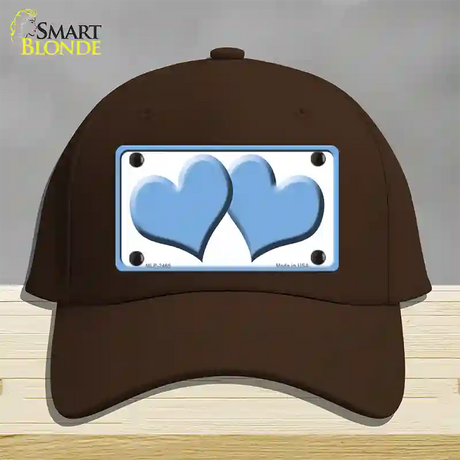 Solid Light Blue Centered Hearts White Novelty License Plate Hat Cotton / Dark Brown