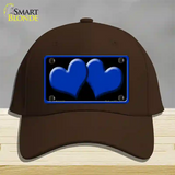 Solid Blue Centered Hearts Black Novelty License Plate Hat Cotton / Dark Brown