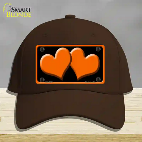 Solid Orange Centered Hearts Black Novelty License Plate Hat Cotton / Dark Brown