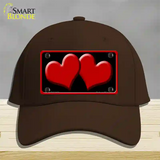 Solid Red Centered Hearts Black Novelty License Plate Hat Cotton / Dark Brown